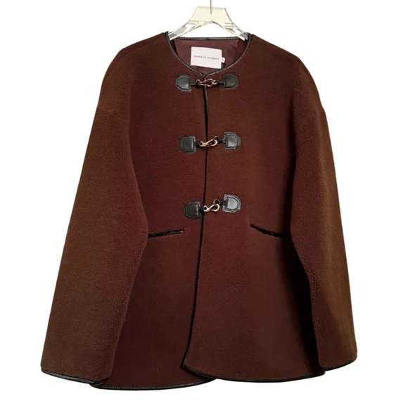 NWT Women's Rebecca Minkoff XL Brown Shearling Toggle Jacket - Picture 2 of 10